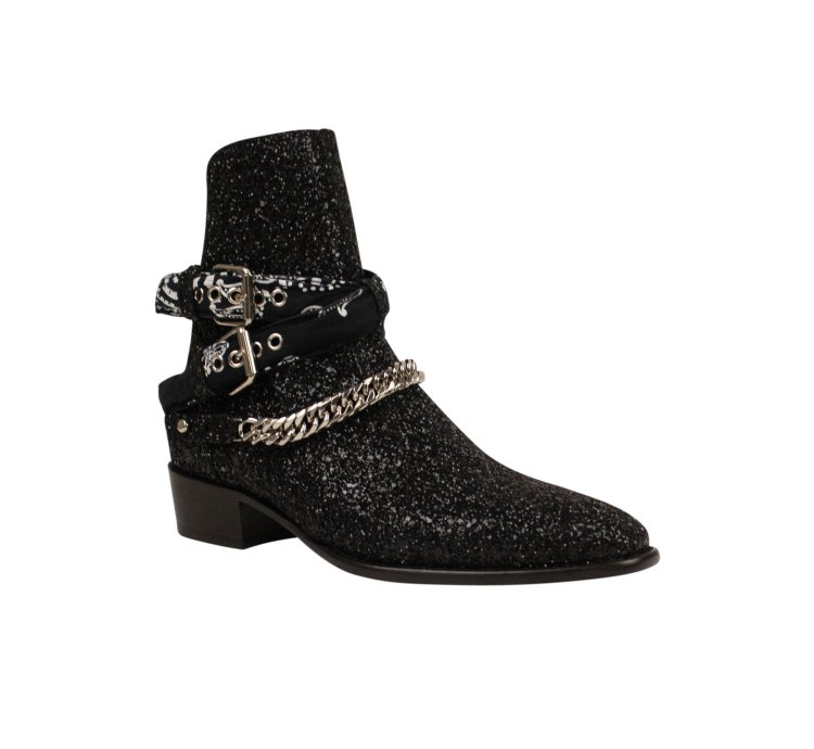 Black Glitter Bandana Buckle Ankle Boots Size 43