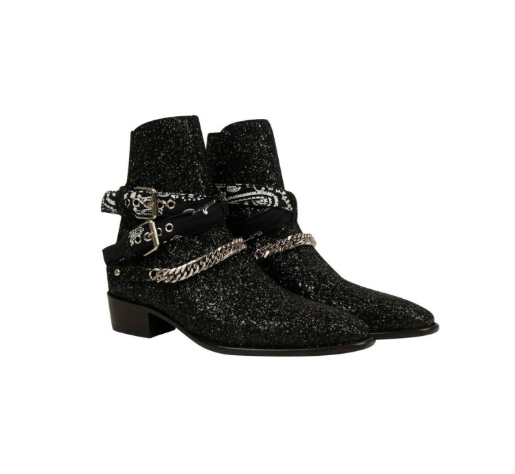 Black Glitter Bandana Buckle Ankle Boots Size 44