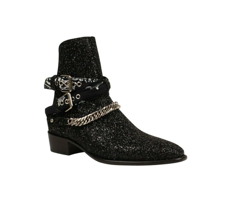 Black Glitter Bandana Buckle Ankle Boots Size 44