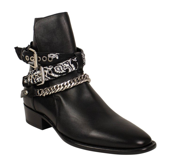 Black Leather Bandanna Buckle Boots Shoes