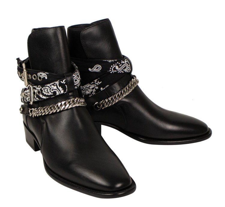 Black Leather Bandanna Buckle Boots Shoes