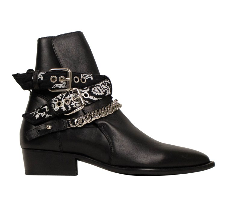 Black Leather Bandanna Buckle Boots Shoes