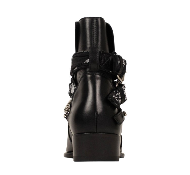 Black Leather Bandanna Buckle Boots Shoes