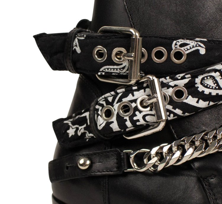 Black Leather Bandanna Buckle Boots Shoes