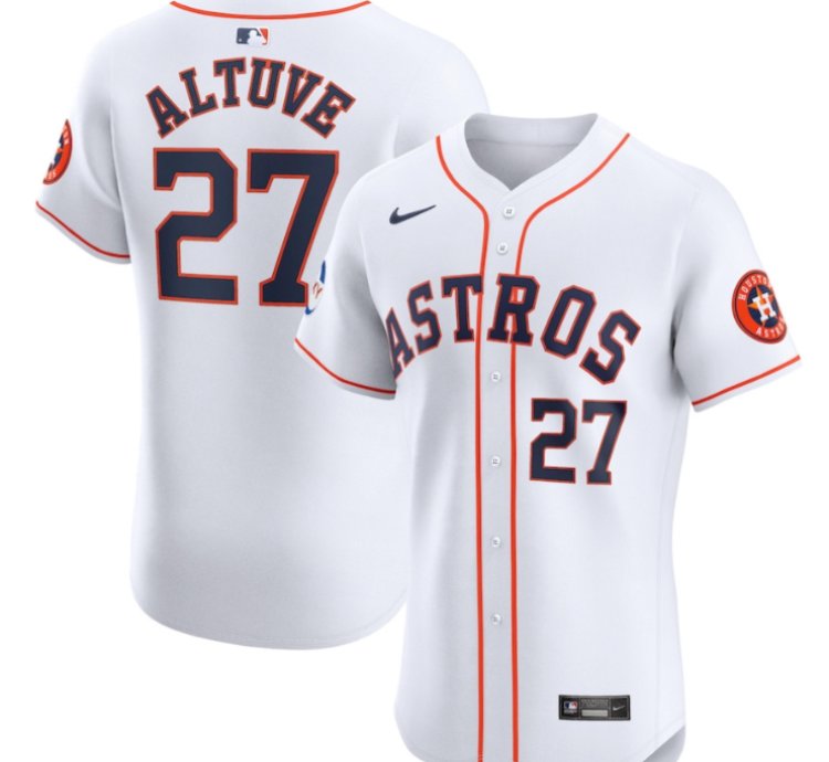 Jose Altuve 27 Houston Astros Home Elite Sponsor Patch Player Men Jersey - White