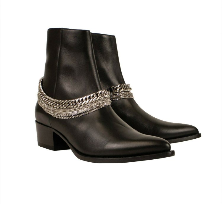 Black Leather Chain Boot Size 45