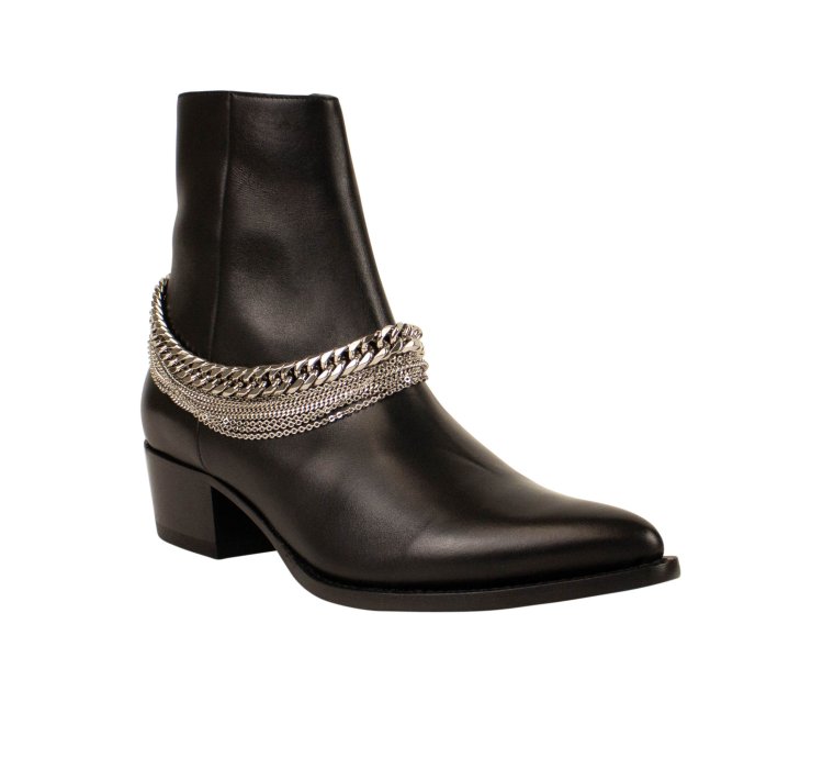 Black Leather Chain Boot Size 45