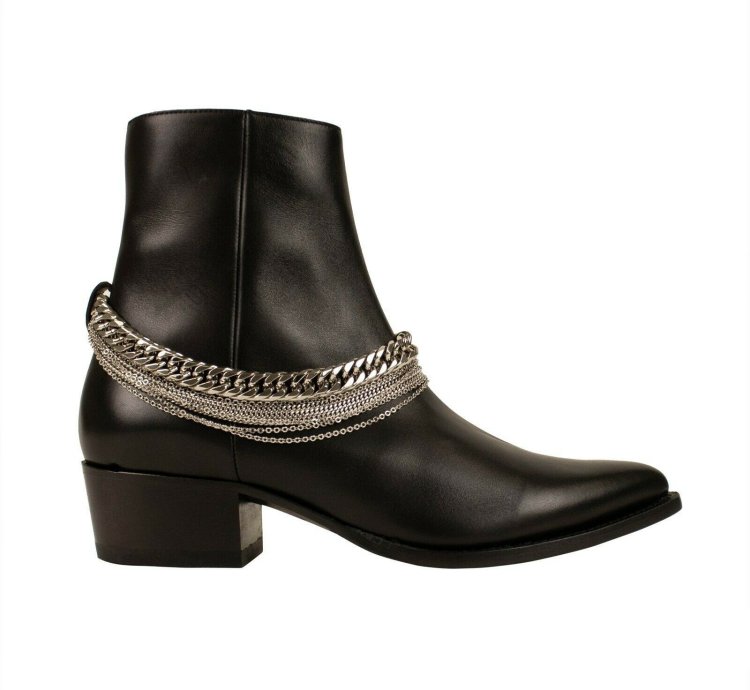 Black Leather Chain Boot Size 45