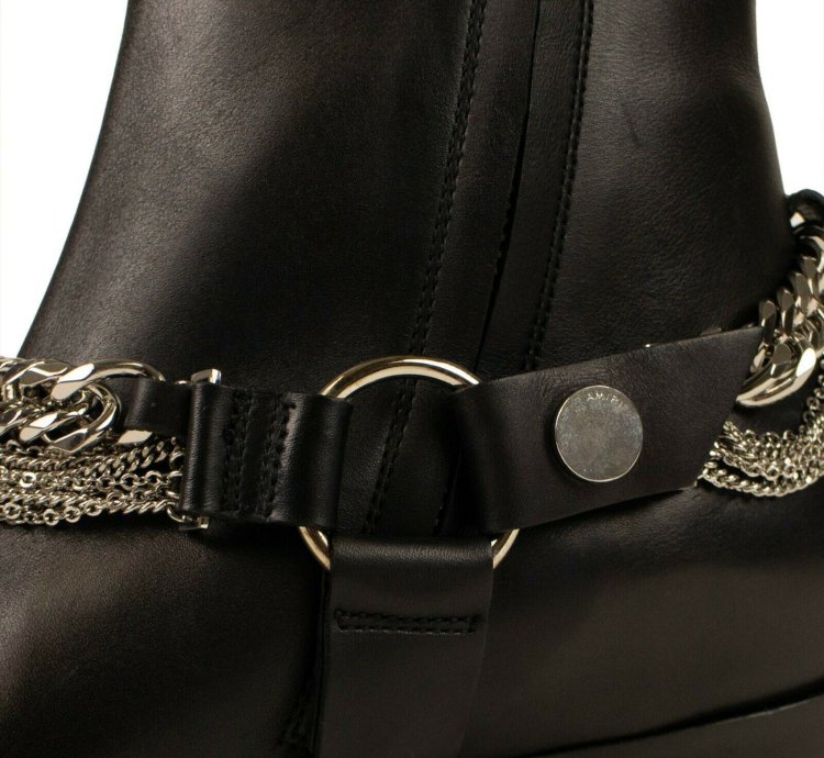 Black Leather Chain Boot Size 45