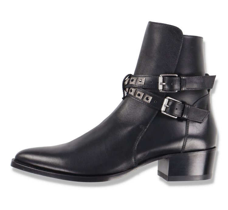 Black Leather Studded Conch Jodhpur Boots