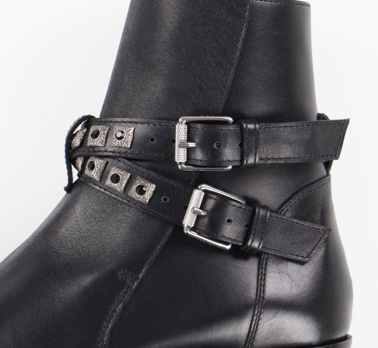 Black Leather Studded Conch Jodhpur Boots