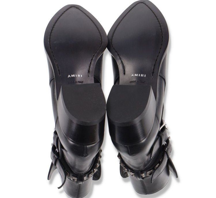 Black Leather Studded Conch Jodhpur Boots