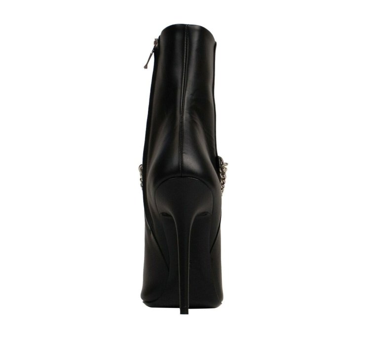 Black Leather Western Chain Heel Boots Shoe Size 9 39