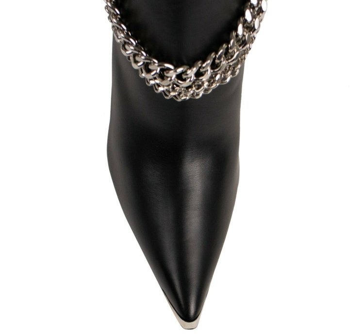 Black Leather Western Chain Heel Boots Shoe Size 9 39