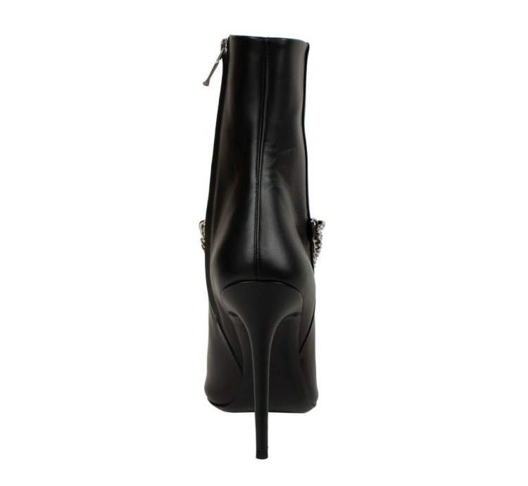 Black Leather Western Chain Heel Boots Shoe Size 9 39