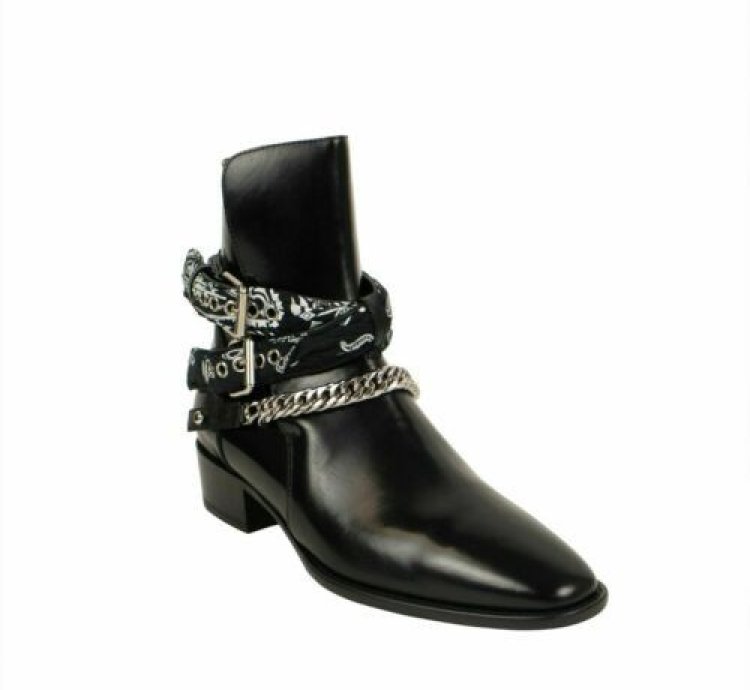 Black Patent Leather Bandana Ankle Boot Shoes Size 10 Us