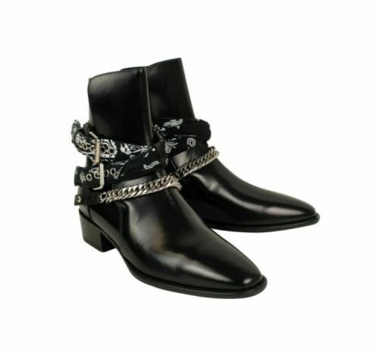 Black Patent Leather Bandana Ankle Boot Shoes Size 10 Us