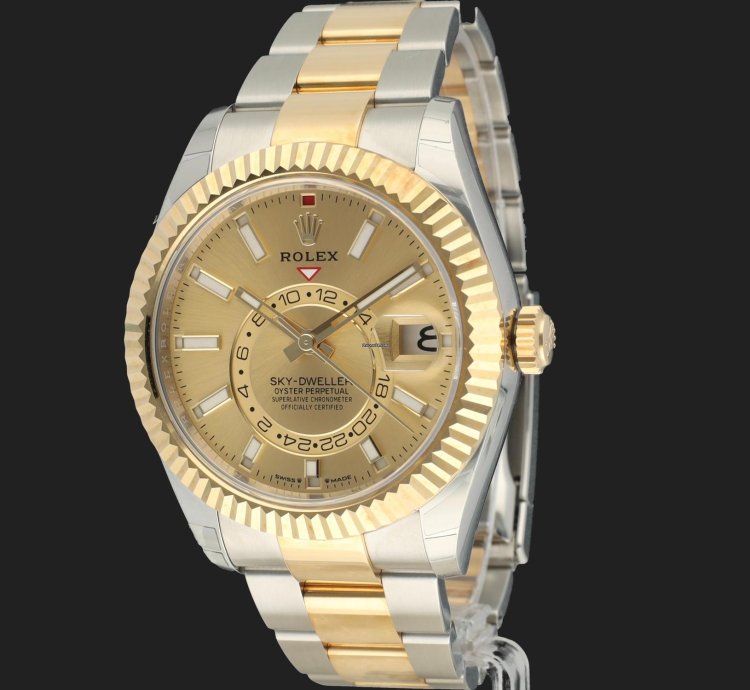 Rolex Sky-dweller Gold Steel Champagne Dial 336933 99 New