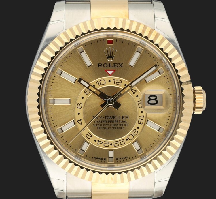Rolex Sky-dweller Gold Steel Champagne Dial 336933 99 New
