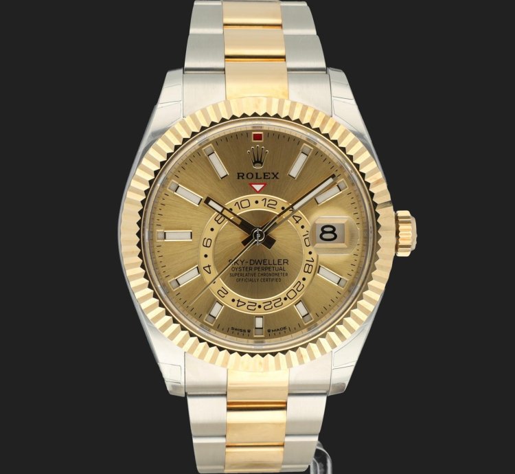 Rolex Sky-dweller Gold Steel Champagne Dial 336933 99 New