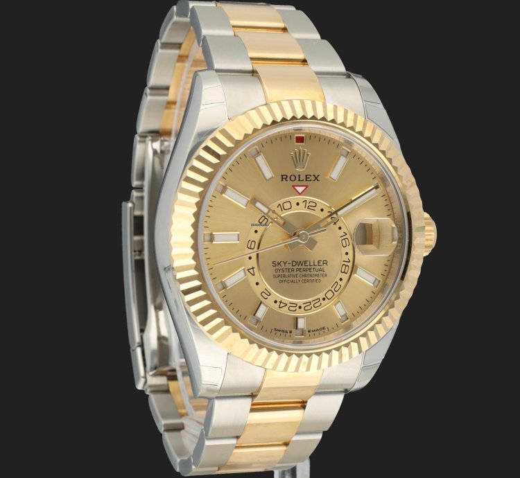 Rolex Sky-dweller Gold Steel Champagne Dial 336933 99 New