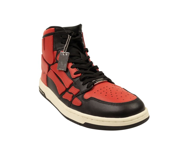 Black Red Leather Skeleton High Top Sneakers Size 40