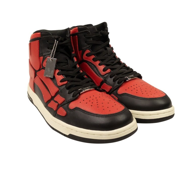 Black Red Leather Skeleton High Top Sneakers Size 40