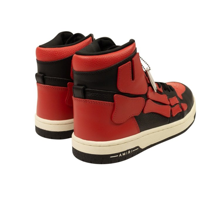 Black Red Leather Skeleton High Top Sneakers Size 40