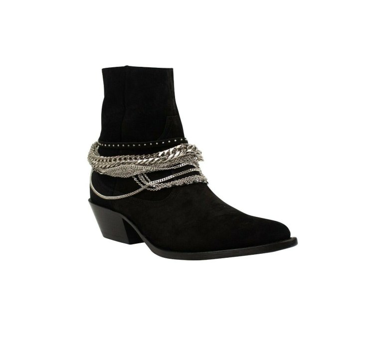 Black Suede Western Chain Ankle Boots Size 41