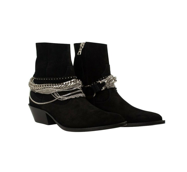 Black Suede Western Chain Ankle Boots Size 41