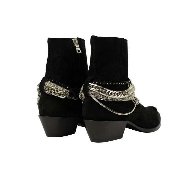 Black Suede Western Chain Ankle Boots Size 41
