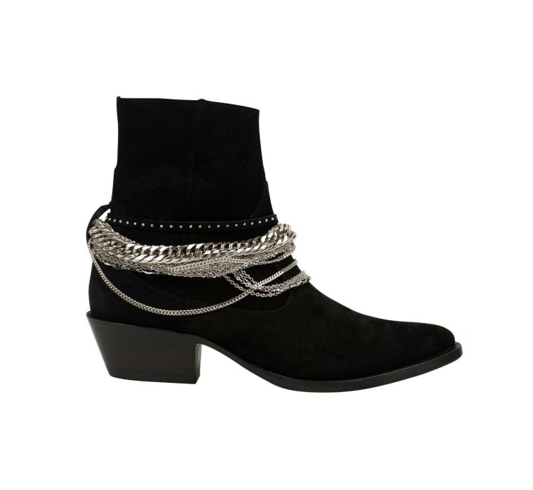 Black Suede Western Chain Ankle Boots Size 41