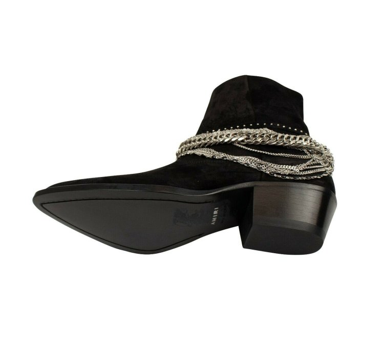 Black Suede Western Chain Ankle Boots Size 41