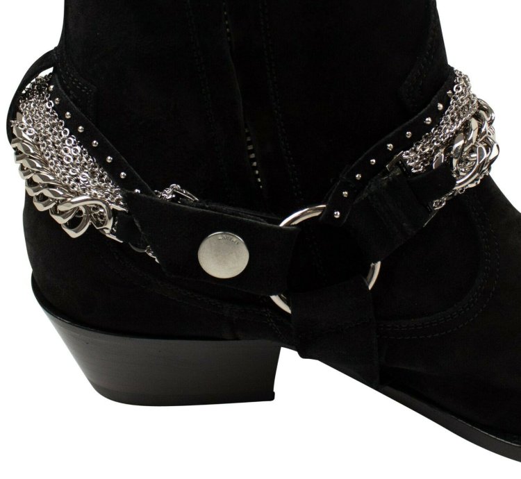 Black Suede Western Chain Ankle Boots Size 41