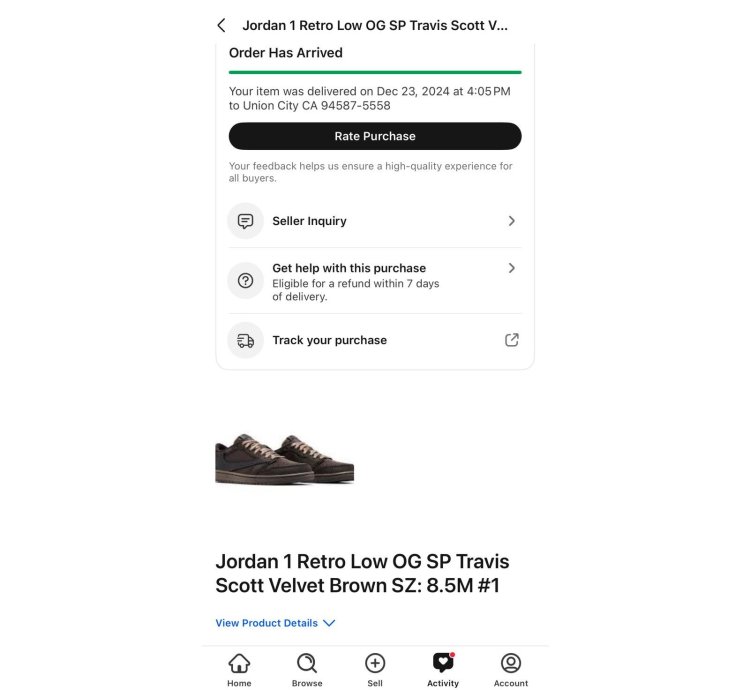 Jordan 1 Retro Low Og Sp Travis Scott Velvet Brown M8 5 W10