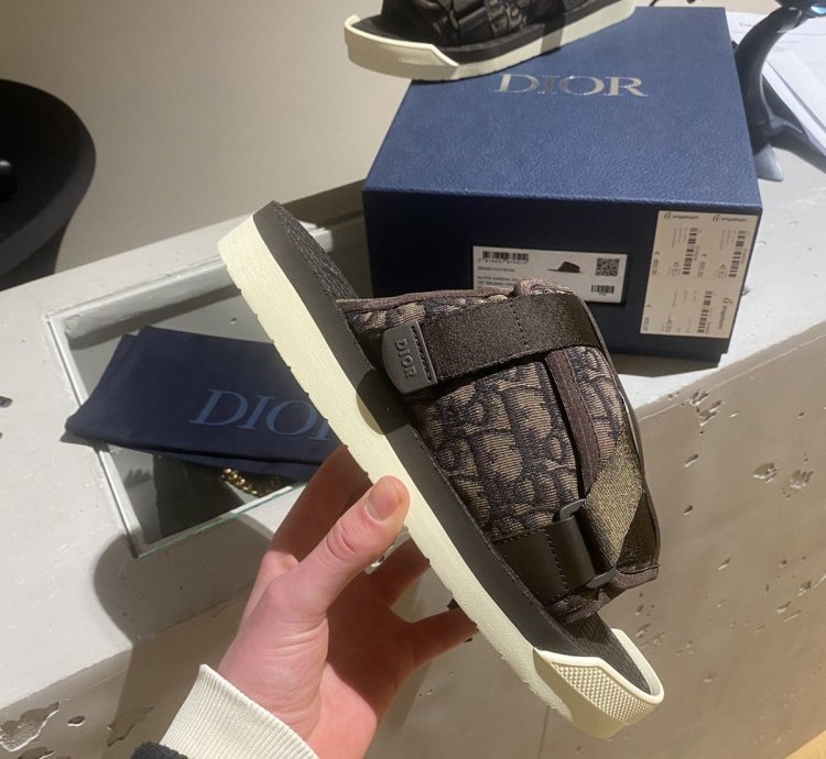 Bnwt Dior Alpha Slides Oblique Brown