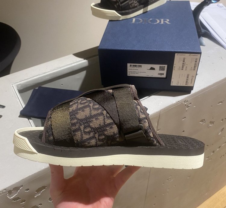 Bnwt Dior Alpha Slides Oblique Brown