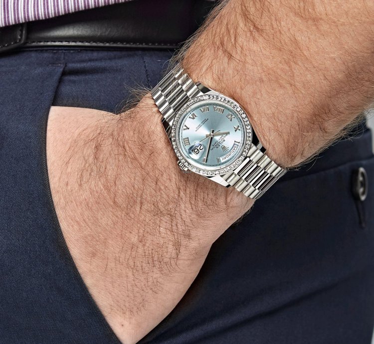 Rolex Day-date 128396tbr Platinum Ice Blue Dial Diamond Bezel 2024