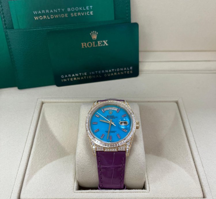 Rolex Day-date 128458tbr Purple Strap Blue Dial Factory Diamonds