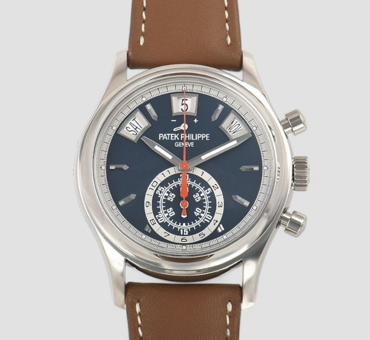 Patek Philippe Annual Calendar Chronograph 5960 01g Chronograph 18k White Gold Blue Dial