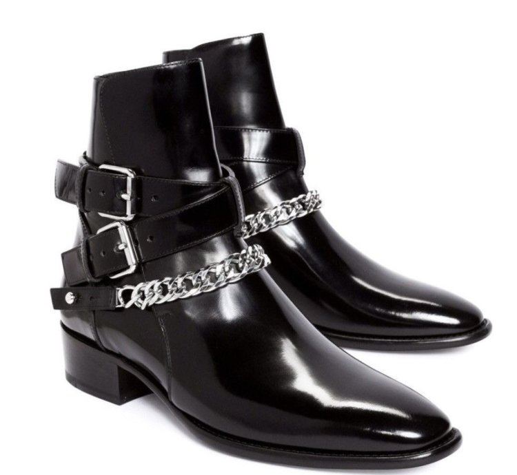 Brand New Buckle Chain Shine Leather Boots