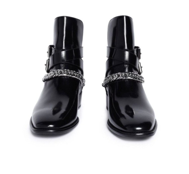 Brand New Buckle Chain Shine Leather Boots