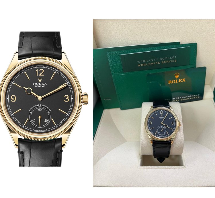 Rolex 1908 39mm Black Dial Leather Strap 52508