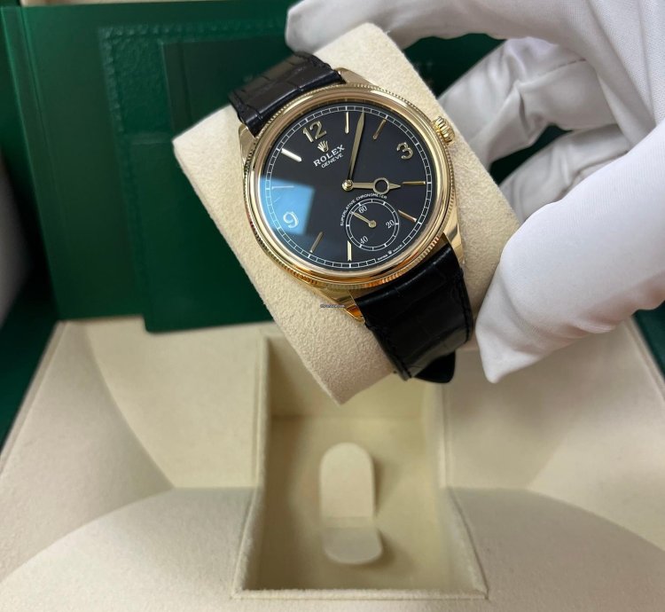 Rolex 1908 39mm Black Dial Leather Strap 52508