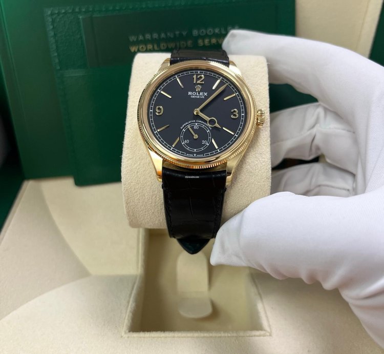 Rolex 1908 39mm Black Dial Leather Strap 52508