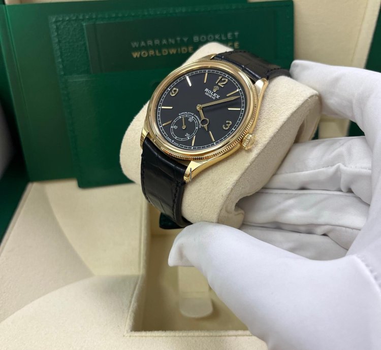 Rolex 1908 39mm Black Dial Leather Strap 52508