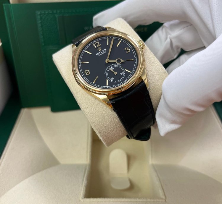 Rolex 1908 39mm Black Dial Leather Strap 52508