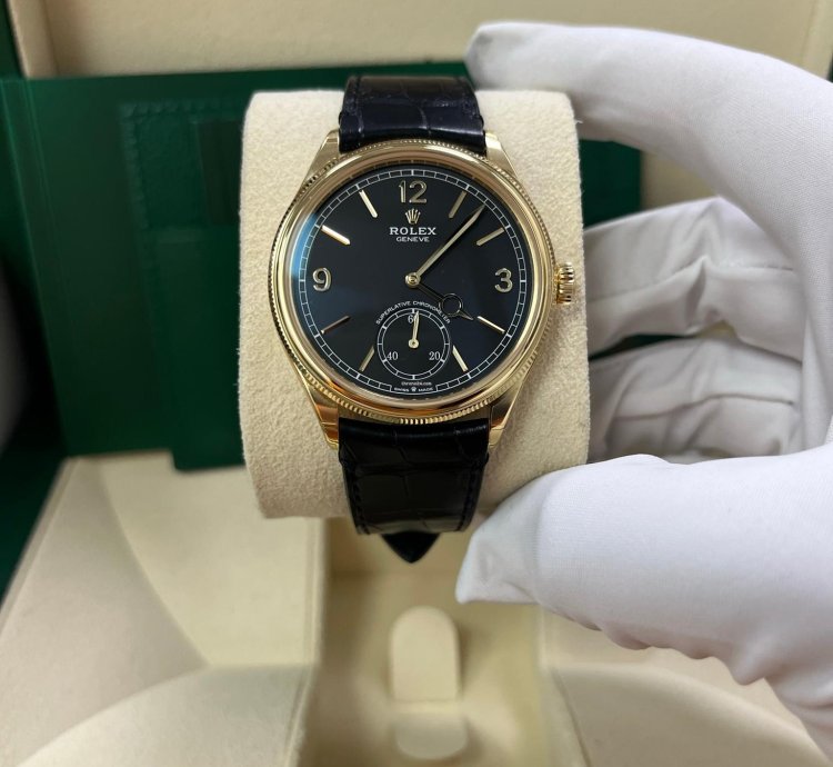 Rolex 1908 39mm Black Dial Leather Strap 52508