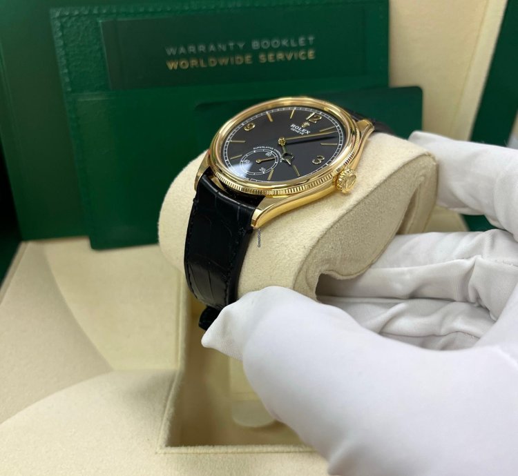 Rolex 1908 39mm Black Dial Leather Strap 52508