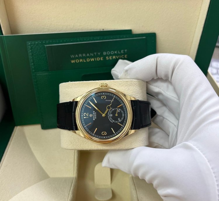 Rolex 1908 39mm Black Dial Leather Strap 52508